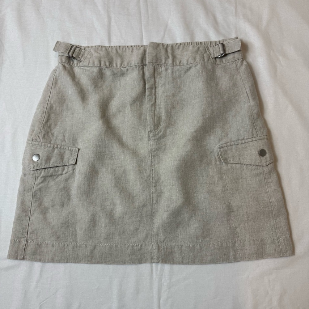 Athleta 100% Linen Stylish Tan Skirt Size 10